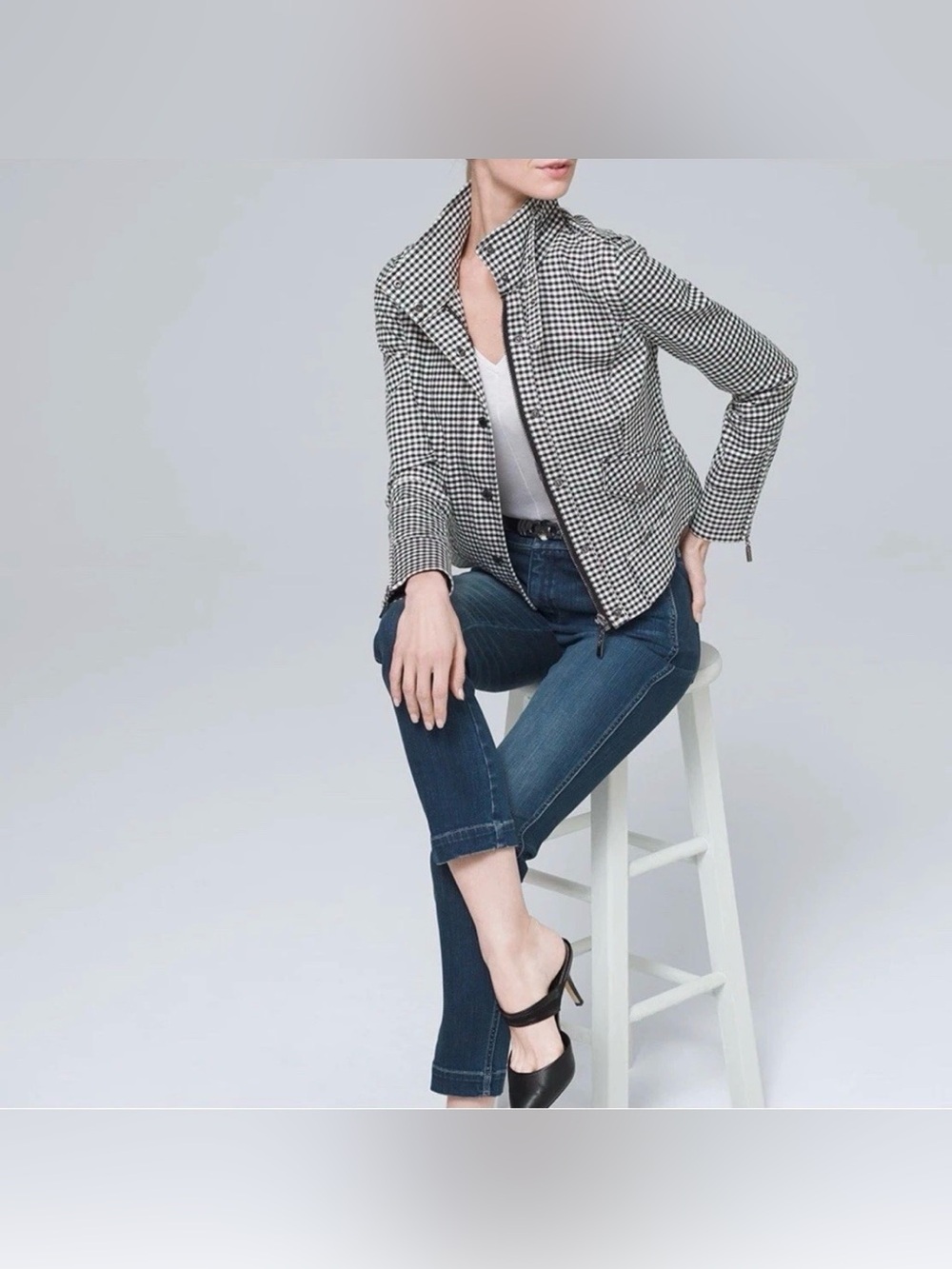 White House Black Market Gingham Jacket in Black and White, Size 2